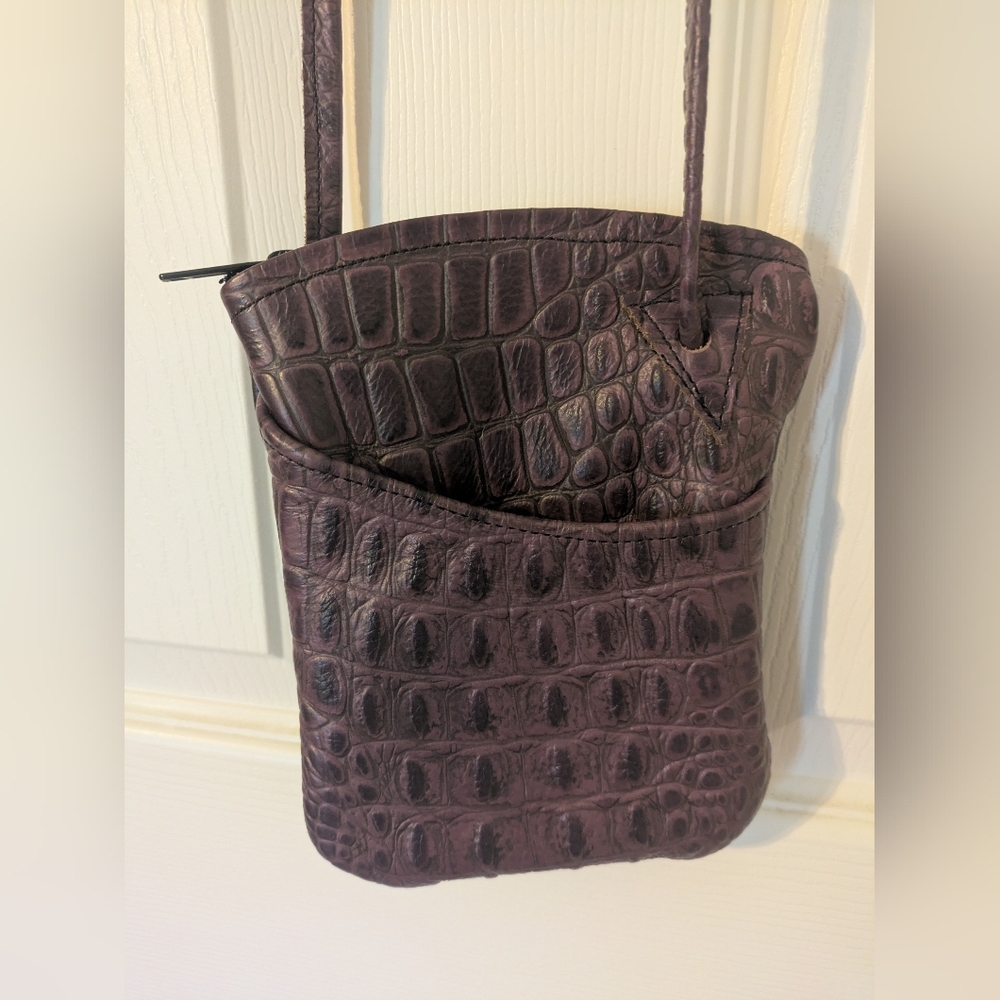Deep Purple Crocodile-like Leather Mini Crossbody